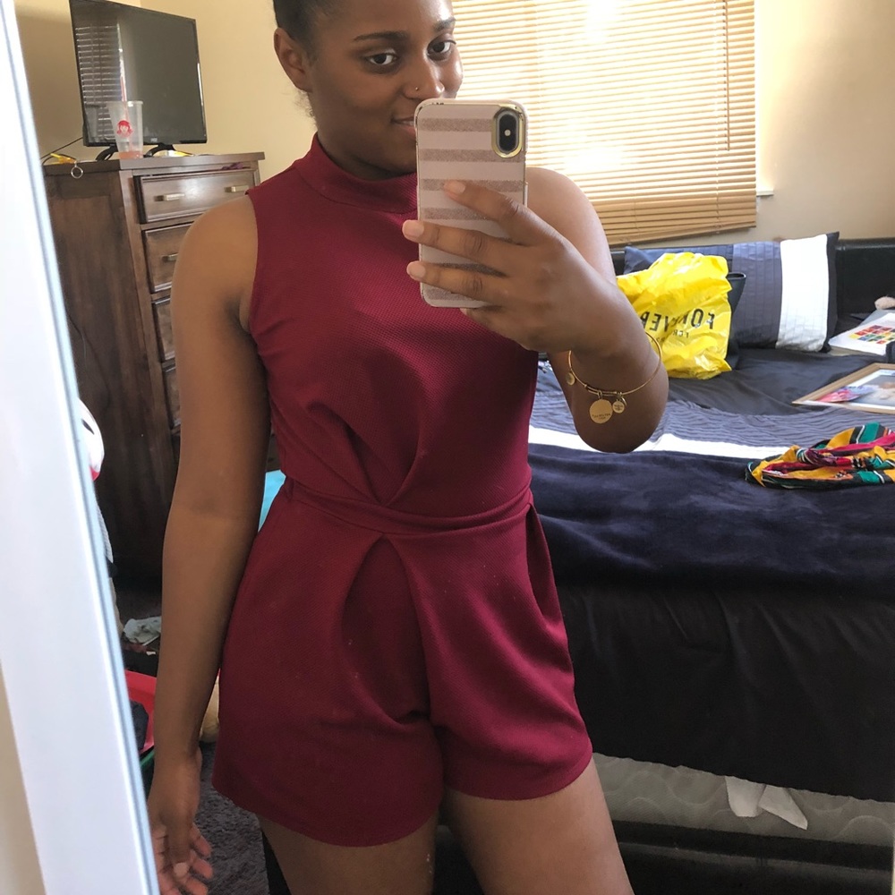 Burgundy ruched romper